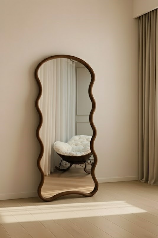 Serene Curved Wooden Frame Full Length Mirror - Wall Mirror - HomeCene UAE